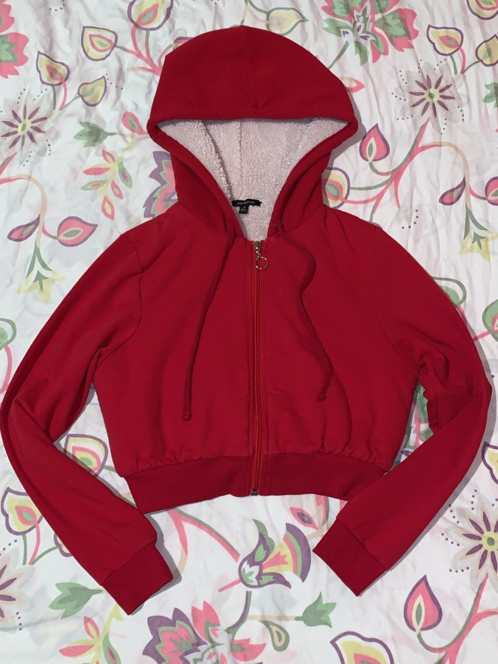 Red Crop Hooded Zip-Up Jacket